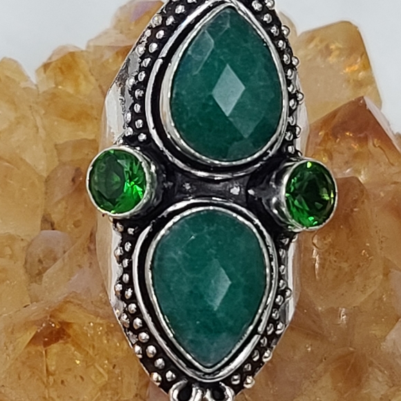 🌺 *Vintage Raw Emerald Trinity Silver Ring - Picture 2 of 4